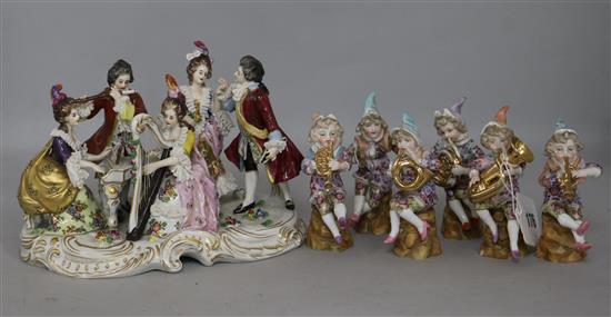 A Volkstedt group and a set of six Sitzendorf elf musicians